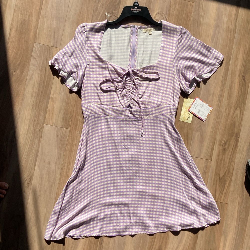 Rewind dress lilac check cinch string detail fit & flare dress XL jr - Picture 12 of 16
